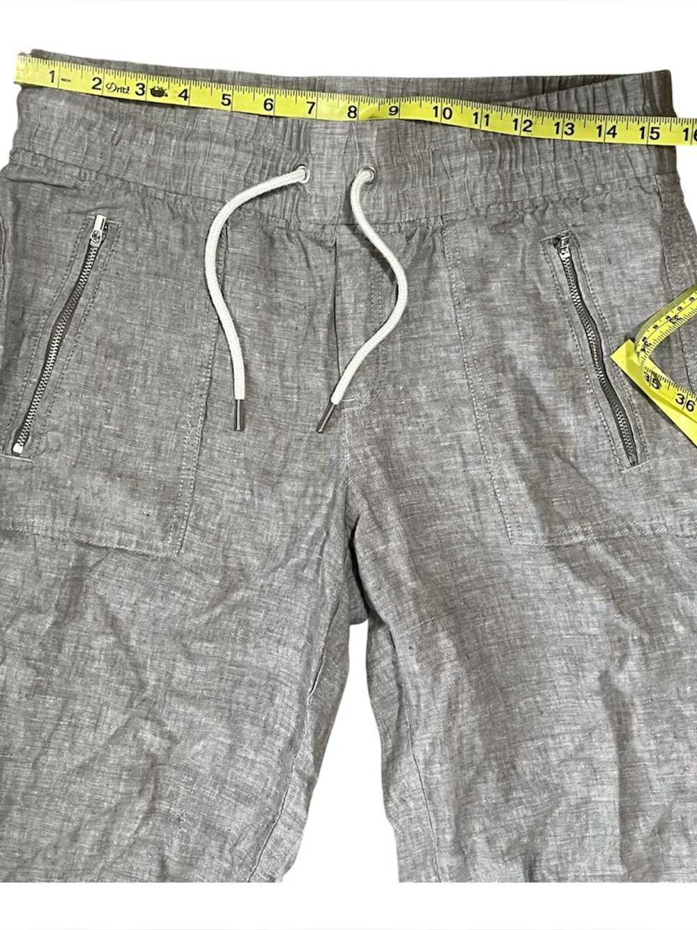 Athleta Cabo Linen Wide Leg Pant Womens Size 8 Grey Elastic Waist Zipper Pockets - Picture 6 of 9